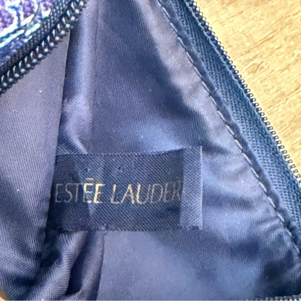Estée Lauder Blue Paisley Patterned Pouch Cosmetic Bag Zipper‎ Gold Pull Tab